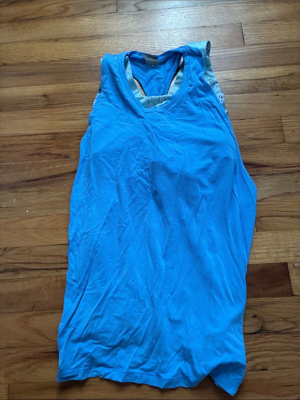 Blue Racerback Workout Tank with Printed Sports Bra Detail